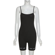 Load image into Gallery viewer, Simenual Ribbed Letter Embroidery Casual Women Playsuits Strap Workout Active Wear Bodycon Rompers Fashion Biker Shorts Playsuit