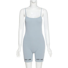 Load image into Gallery viewer, Simenual Ribbed Letter Embroidery Casual Women Playsuits Strap Workout Active Wear Bodycon Rompers Fashion Biker Shorts Playsuit