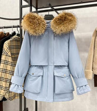 Load image into Gallery viewer, Large Natural Raccoon Fox Fur Hooded Winter Down Coat Women 90% White Duck Down Jacket Thick Warm Parkas Female Outerwear