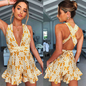 2020 New Summer Women Sleeveless Floral Playsuit Ladies Summer Romper Long Jumpsuit Trousers