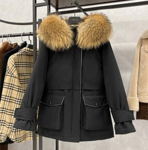 Large Natural Raccoon Fox Fur Hooded Winter Down Coat Women 90% White Duck Down Jacket Thick Warm Parkas Female Outerwear