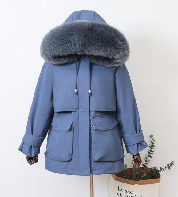 AMERICAN DOWN JACKET WITH NATURAL RACCOON FUR ON THE HOOD LAFURIA